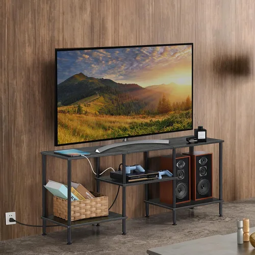 Miniatura 8 de OYEAL Soporte de TV Negro para Dormitorio con Tomas de Corriente para TV de hasta 50 Pulgadas, Pequeño Centro de Entretenimiento con Almacenamiento