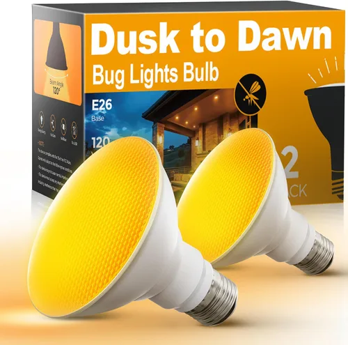 Miniatura 12 de LOHAS - Bombillas amarillas para insectos para exteriores, luz de inundación LED PAR38 para exteriores, equivalente a 150-200 W, 2000 K,