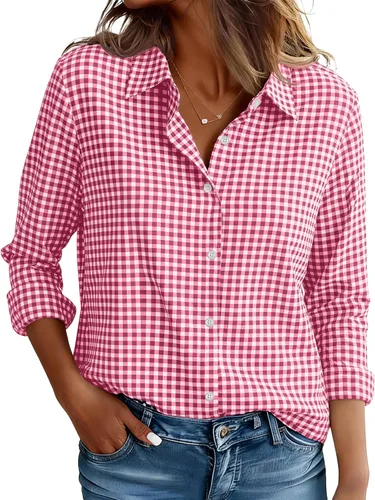 Miniatura 7 de CBOO Camisas resistentes a las manchas para mujer, sin arrugas y sin planchado, blusa de manga larga con botones para oficina Blanco resistente a