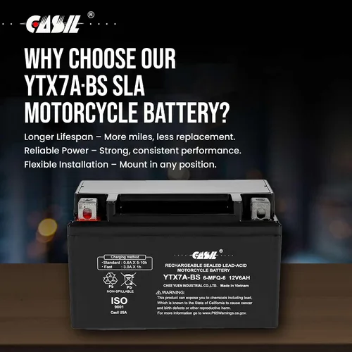 Miniatura 5 de Casil Ytx7a-bs Battery - Alto rendimiento ytx7a-bs 12v 6ah - sin mantenimiento - Batería sellada AGM para motocicleta compatible con Gas Gy6 Scooter