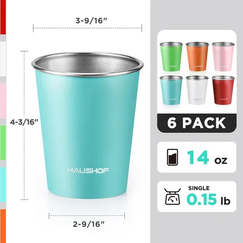 Miniatura 3 de HAUSHOF Taza de pinta, tazas de acero inoxidable de 14 onzas, tazas de metal apilables, tazas de pinta de cerveza apilables para el hogar, fiesta