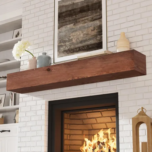 Miniatura 24 de Eshoma - Repisa para chimenea artesanal; estante sólido para colocarse sobre la chimenea; estante flotante montado en la pared con soportes Nogal