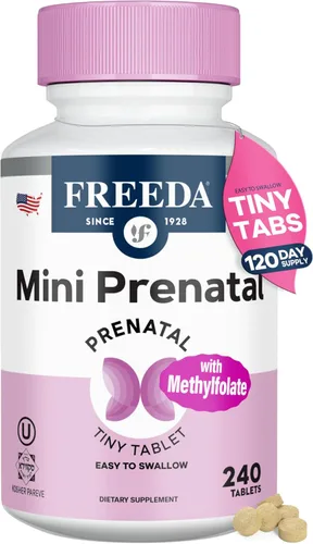 FREEDA Mini vitamina prenatal – Kosher Prenatals – Pequeñas tabletas fáciles de tragar – Vitaminas prenatales con hierro, ácido fólico