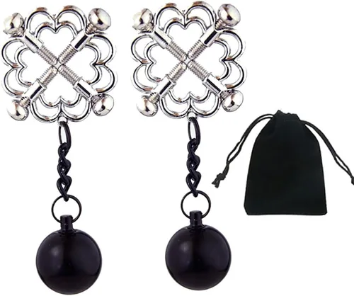 Miniatura 20 de Pinzas para pezón con peso de acero inoxidable con clip de cadena para pezón, bola ajustable, sin perforación, joyería para pezones para adultos