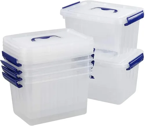 Caja de almacenamiento transparente con tapa, cajas de plástico pequeñas de 6 litros, juego de 6