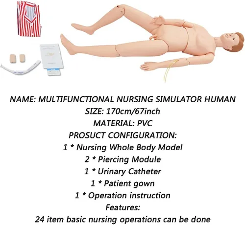 Miniatura 3 de Maniquí de entrenamiento de habilidades de enfermería, cuidado del paciente, tamaño real, 67 pulgadas, maniquí de cuerpo completo para enfermería