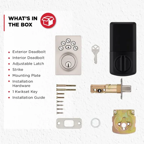 Miniatura 8 de Kwikset Powerbolt 240 - Cerradura de puerta con teclado electrónico contemporáneo de 5 botones en níquel satinado, con entrada sin llave