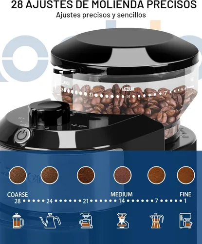 Miniatura 2 de Lonkion Molinillo de café eléctrico de rebabas - Molinillo de rebabas ajustable con 28 ajustes precisos de molienda para 12 tazas - Molinillo
