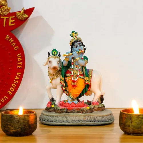 Miniatura 3 de BangBangDa Estatua de ídolo del señor indio Krishna – 5.7 pulgadas de alto, murit de dios hindú Krishna para el templo del hogar, Puja Diwali