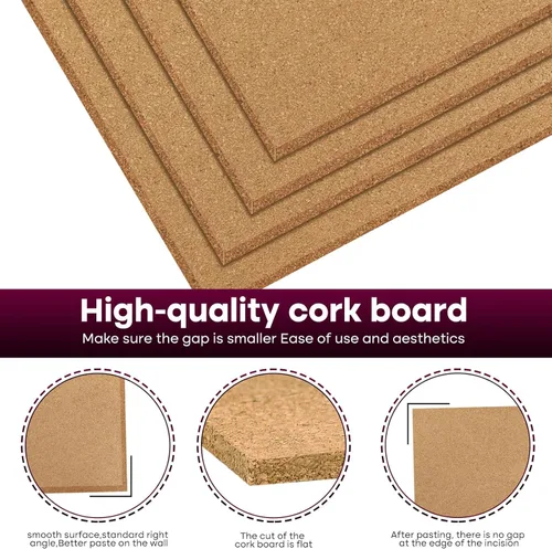 Miniatura 3 de Paquete de 6 tableros de corcho, 12 x 12 pulgadas, 1/2 pulgadas, tableros de corchos autoadhesivos para pared, escuela, hogar, oficina con 100