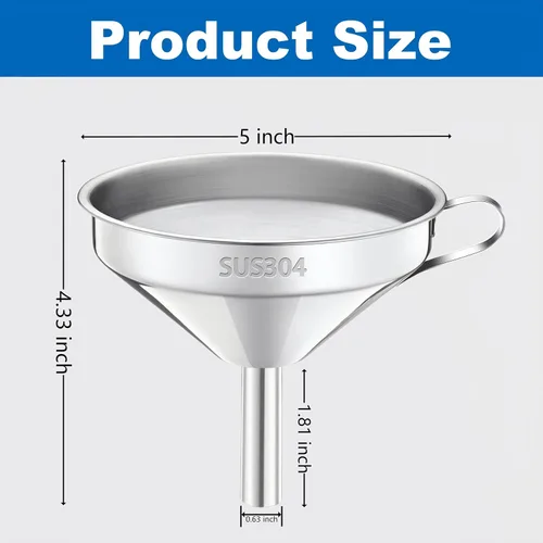 Miniatura 2 de Embudo de cocina con colador y filtro de malla fina 200, embudo de filtro de aceite de freidora de acero inoxidable 18/8 de grado alimenticio de 5