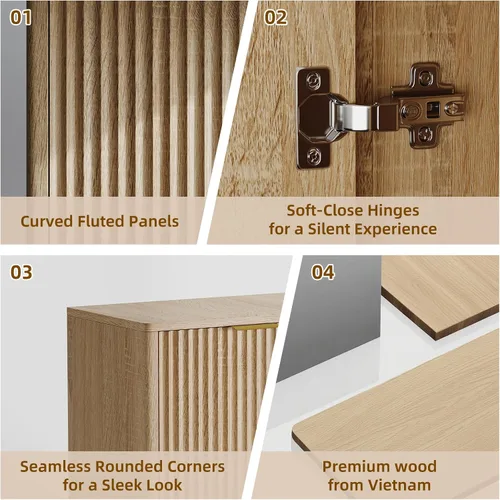 Miniatura 4 de Moderno armario de buffet acanalado con almacenamiento, consola de madera delgada de 31.5 pulgadas con puertas y estantes ajustables, armario