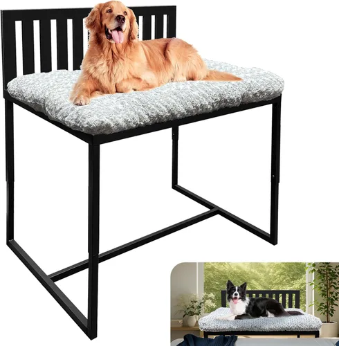 Beside - Cama para perro, literas para perros de altura ajustable, marco de cama de metal para perros de 40 x 28 pulgadas con cojín, tamaño grande