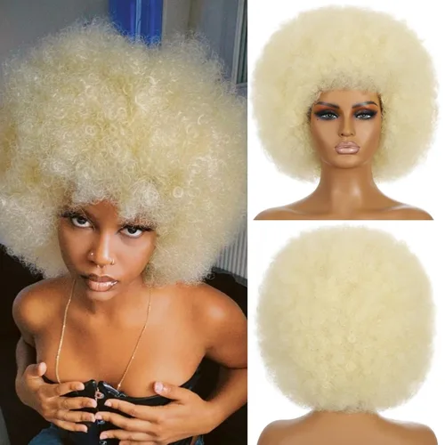 Miniatura 10 de Pelucas Afro para Mujeres Negras Pelucas Afro Rizadas de los 70s Suaves de Aspecto Natural Esponjosas y Saltarinas Pelucas Afro Negras Cabello