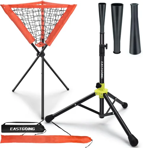 Eastgoing Camiseta de bateo portátil de béisbol y sóftbol resistente con organizador de pelota de béisbol. Altura ajustable fácil | Portátil y