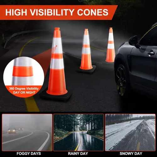 Miniatura 5 de (Paquete de 8) BESEA Conos de Seguridad de Tráfico de 28 pulgadas Naranja Conos de Estacionamiento de Carretera Cono de Construcción de Servicio