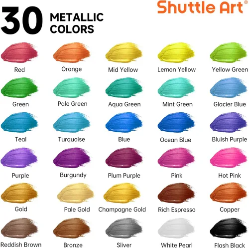 Miniatura 3 de Shuttle Art Pintura acrílica metálica de 30 colores, pintura metálica de grado artista en botellas (2.3 onzas líquidas, 2 onzas), rica pigmentación