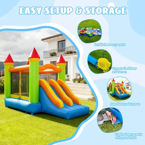 Miniatura 5 de Casa hinchable inflable para niños de 3 a 10 años, casa hinchable con gran tobogán y soplador, 13 pies de largo x 8.2 pies de ancho x 8 pies
