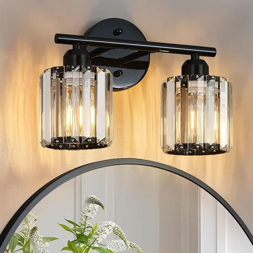 Miniatura 11 de Moderna lámpara de tocador de cristal de 2 luces, lámpara vertical de baño de níquel cepillado sobre espejo para tocador y lavabo, compatible