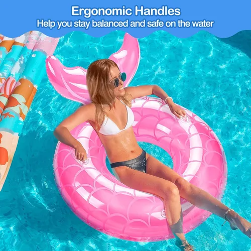 Miniatura 3 de MoKo Anillo de natación inflable, lindo flotador de piscina, decoración de tubo, tubos de natación, piscina al aire libre, playa, flotadores de Rosa