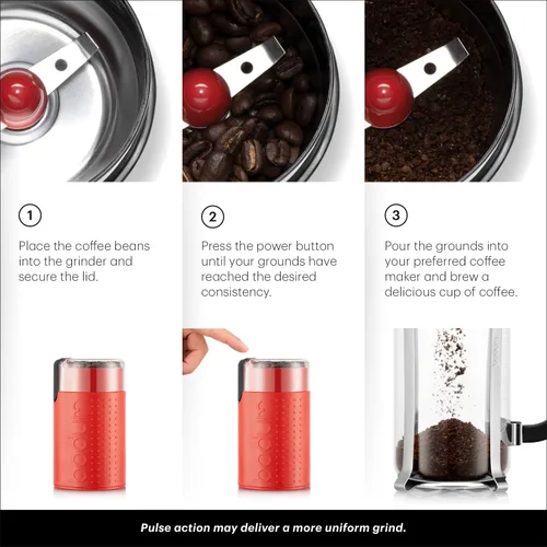 Miniatura 3 de Bodum Bistro - Molinillo de café eléctrico con cuchilla, color rojo