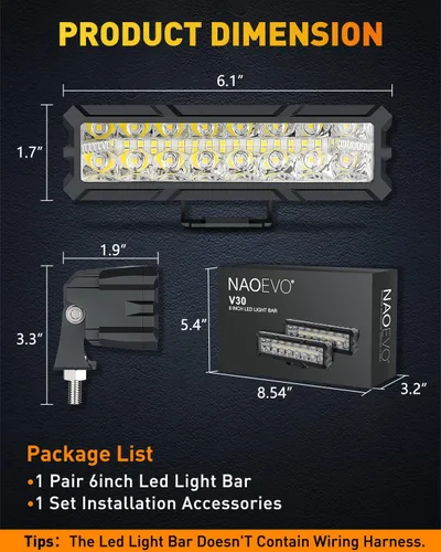 Miniatura 5 de Barra de luz LED NAOEVO de 6 pulgadas, 50 W, 4000 lm, luces antiniebla LED, combo de haz de luz de punto y de inundación para camiones, coches