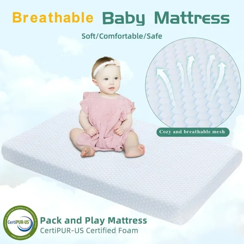 Miniatura 5 de Pack and Play Mattress,Dual Sided Memory Foam 38"x26" Pack N Play Mattresses,Breathable Mattress for Pack N Play with Non-Slip Bottom Removable Cover