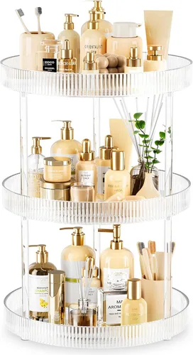 Organizador de 3 niveles Lazy Susan para encimera de baño, bandeja giratoria transparente de 360°, organizador de cosméticos y perfumes, bandeja
