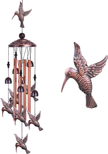 Miniatura 14 de Campanillas de viento de búho para decoración de interiores y exteriores, con 4 tubos de aluminio, 6 campanas, 7 búhos, 37 pulgadas, impermeables