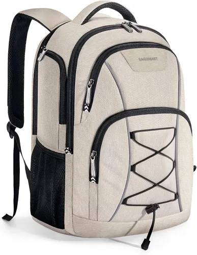 BAGSMART Mochila unisex para laptop, antirrobo de 15.6 pulgadas, resistente al agua, con orificio para cargador USB, color beige