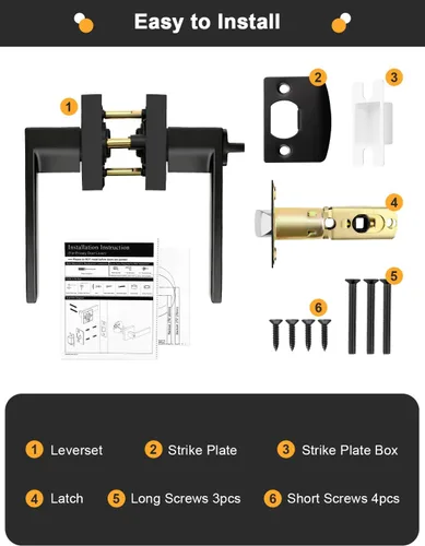 Miniatura 5 de Gobrico 1 paquete de manijas cuadradas de privacidad para puerta en acabado negro mate, manijas interiores sin llave, reversibles para puertas