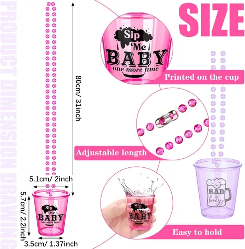 Miniatura 2 de Janmercy 39 piezas de chupito en collar de cuentas, collares de vidrio de chupito de plástico, collar de cuentas, tazas traviesas para adultos