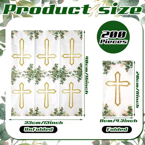 Miniatura 2 de Karenhi 200 Piezas Servilletas de Cruz de Bautismo 2 Capas Dios Bendiga Cruz Cristiana Servilletas Desechables para Invitados para Bautismo Toallas