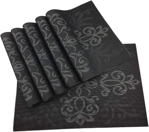 Juego de 6 manteles individuales de vinilo tejido cruzado para mesa de comedor, resistentes al calor, antideslizantes, fáciles de limpiar Simetría