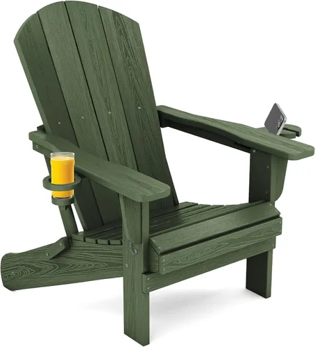 Miniatura 40 de SERWALL Silla Adirondack con portavasos – Juego de 2 sillas Adirondack compuestas para exteriores de polietileno de alta densidad para todo
