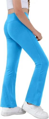 Miniatura 40 de Pantalones de yoga para niñas, cintura cruzada, pierna ancha, pantalones acampanados de entrenamiento de cintura alta