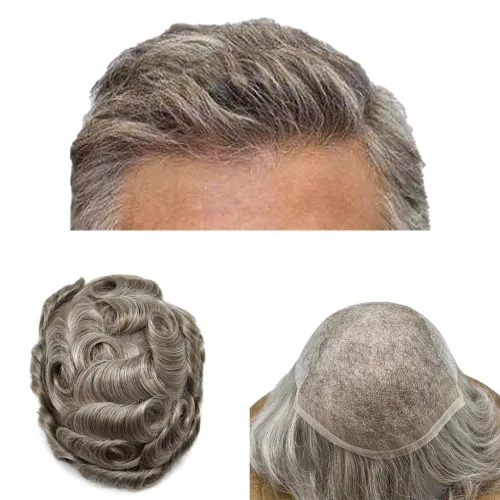 Miniatura 143 de Toupee - Sistemas de reemplazo de cabello para hombre, encaje frontal suizo, nudo blanqueado, pieza de cabello humano natural 1# negro azabache, 8 x