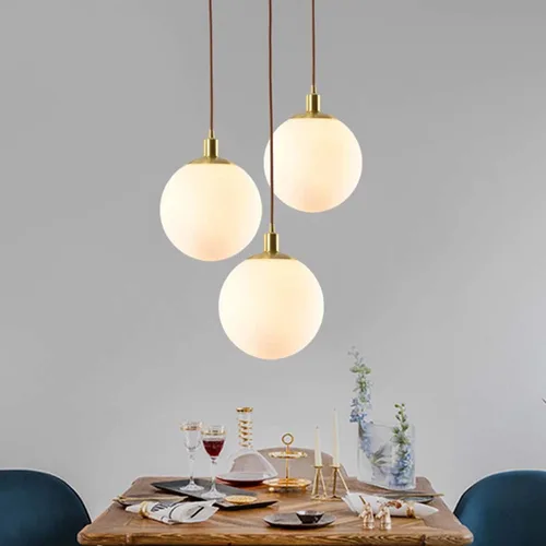 Miniatura 3 de Iluminación colgante minimalista moderna con pantalla de globo blanco, lámpara de techo de vidrio esférico de latón de alta calidad, lámpara