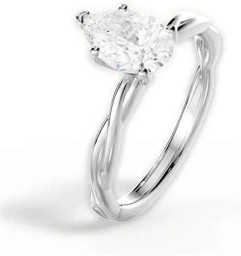 Miniatura 2 de Anillo de compromiso de diamantes creados en laboratorio con solitario trenzado certificado IGI en oro blanco de 14 k