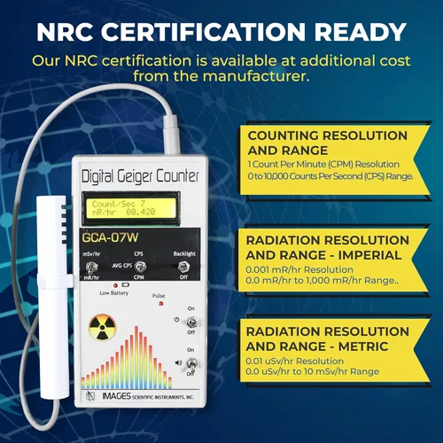Miniatura 6 de GCA-07W monitor profesional Geiger de detección de radiación nuclear con medidor digital y sonda de varilla externa - certificación de la NRC