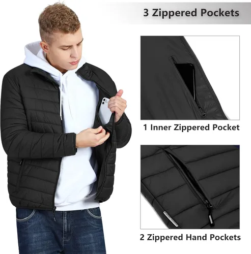 Miniatura 3 de Outdoor Ventures Chaqueta de invierno acolchada ligera y plegable para hombre, con aislamiento, para nieve, esquí, senderismo, viajes