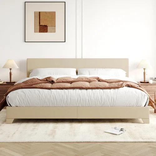 Miniatura 3 de Allewie - Base de cama tamaño King con cabecera ajustable, cama tapizada con plataforma y listones de madera, base de colchón resistente, no Beige