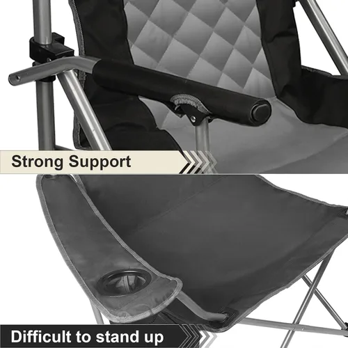 Miniatura 6 de Silla de camping plegable acolchada con reposabrazos duro, soporte para tazas, resistente para adultos, respaldo acolchado, silla de campamento