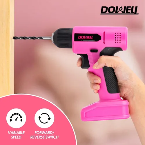 Miniatura 4 de DOWELL Juego de herramientas de taladro inalámbrico de 8 V, 58 unidades, LED integrado, velocidad variable, cable de carga tipo C, funda moldeada