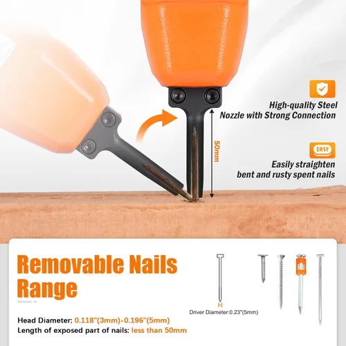 Miniatura 5 de KT38 - Extractor de clavos neumático para reciclar, quitar clavos, diámetro del vástago de 3-5 mm (0.118"-0.196") Air Punch Nailer Air Power Nail