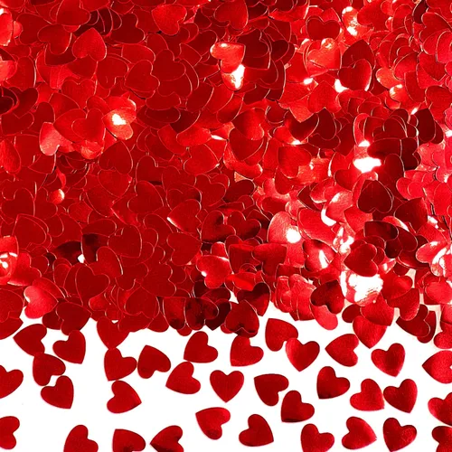 Miniatura 13 de Confeti de mesa de corazón burdeos – Confeti metálico en forma de corazón de papel de aluminio para el día de San Valentín, confeti de Mylar