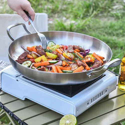Miniatura 6 de Inqibee Paella de acero inoxidable de tres capas de 10 pulgadas, sartén para tortillas, sartén grande, plancha, salteado, cocina jumbo, cocina
