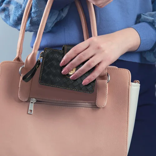 Miniatura 5 de Cartera con llavero de pulsera, cartera de cuero con correa de pulsera, bolsillo delgado RFID para tarjetas de crédito con cordón, Negro -, Plegable