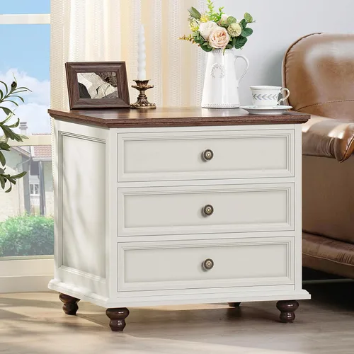 Miniatura 36 de Joaxswe Mesita de noche estilo granja con estación de carga, mesa auxiliar de 61 cm de ancho con 2 cajones, cómoda natural para dormitorio, cómoda