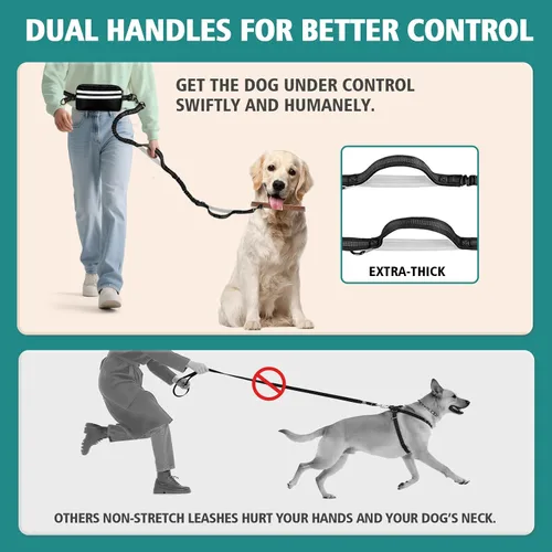 Miniatura 6 de Correa doble para perros con cierre de seguridad, bolsa de cintura para 2 perros Extra-Thick Shock Absorbing Waist Belt, for Dog Walking Running